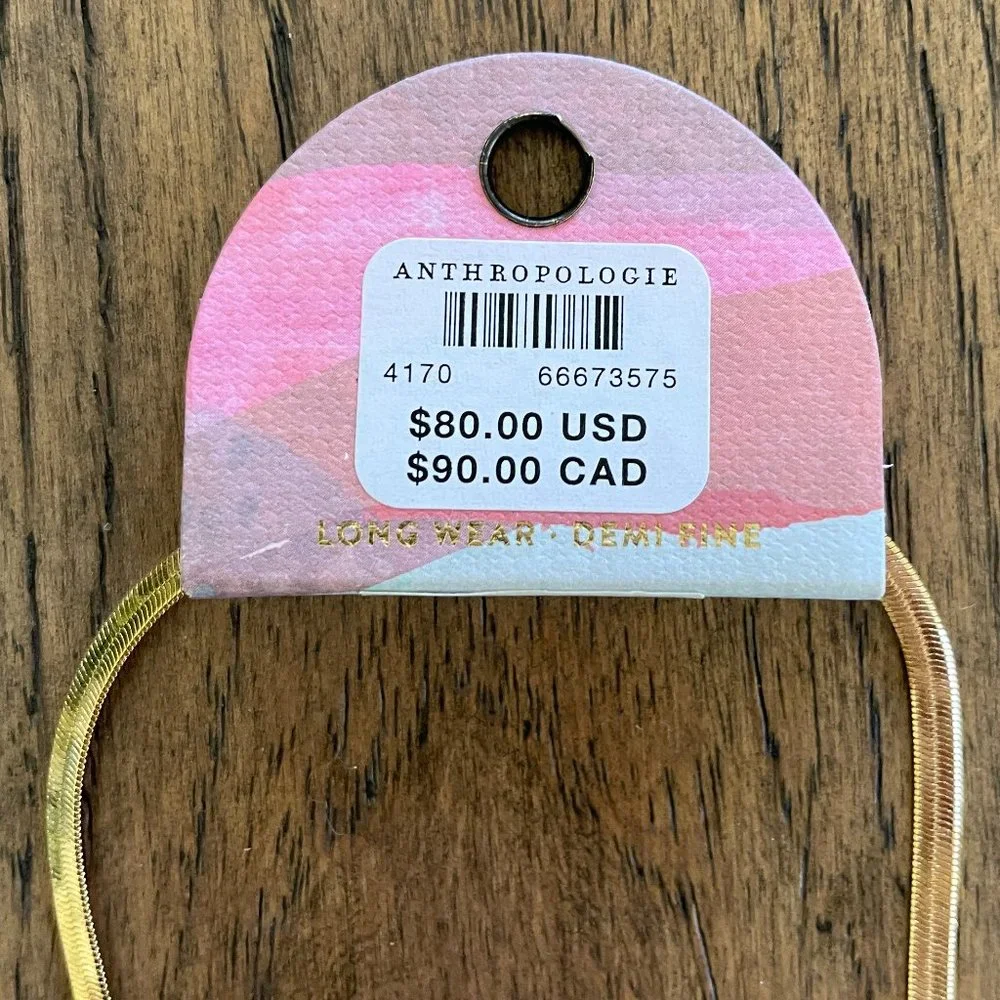NWT! Anthopologie Flat Gold Herringbone Necklace - Picture 6 of 9